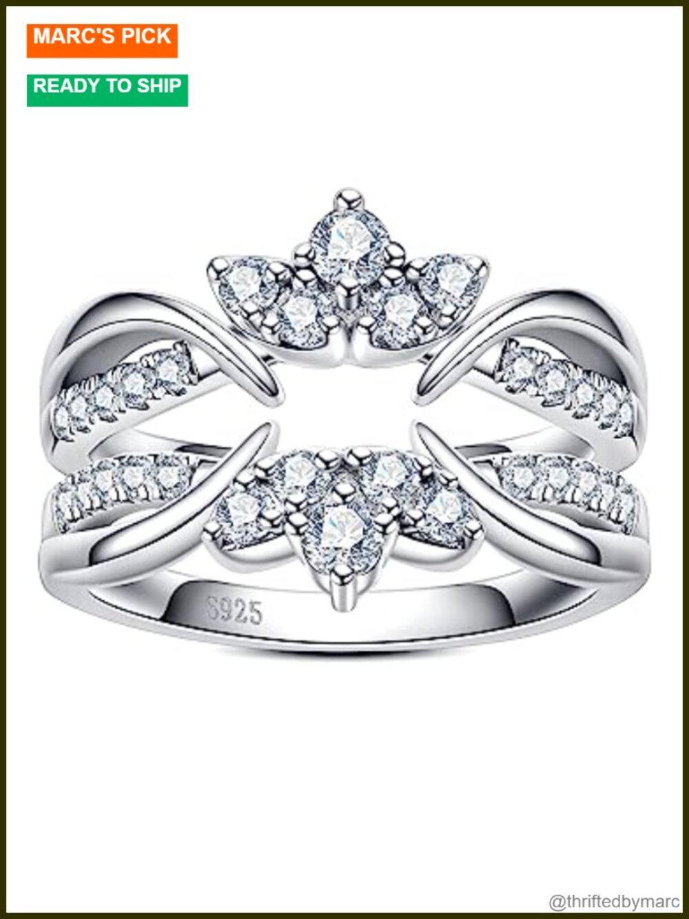 Moissanite Ring Enhancer 2pc Platinum Plated Silver Wedding Band Guard